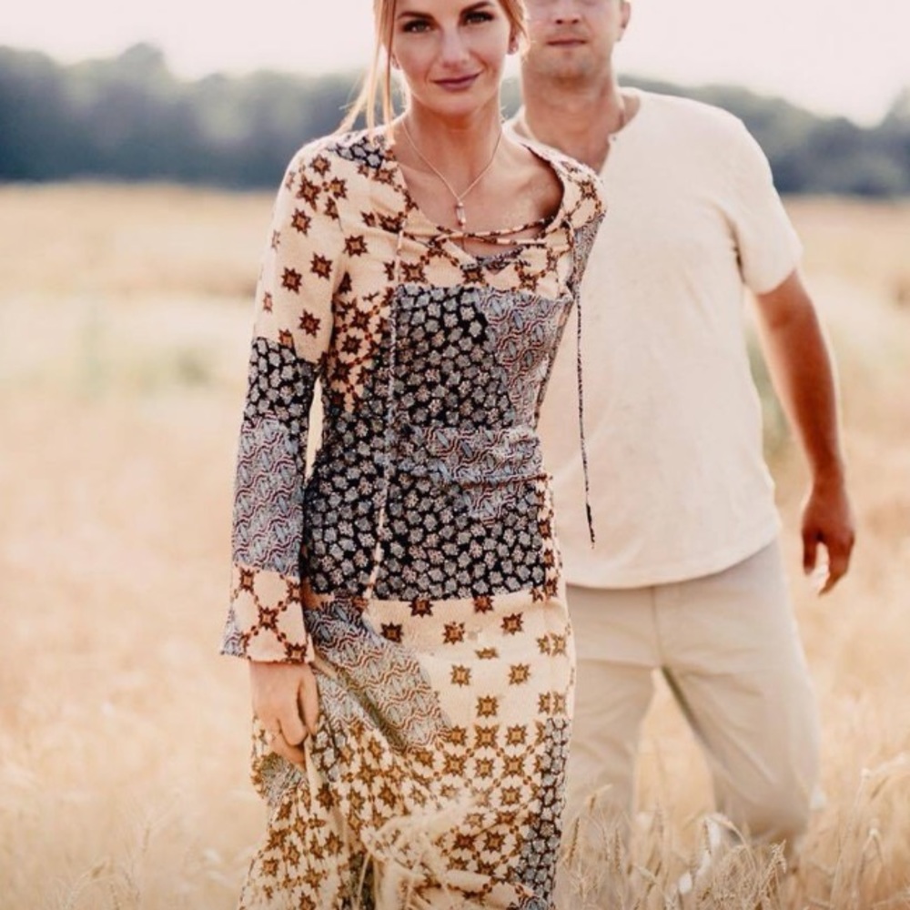 lace up maxi dress with patchwork